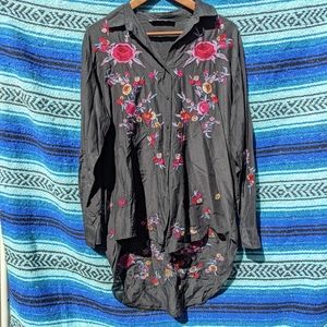 Black Floral Embroidered Tunic
